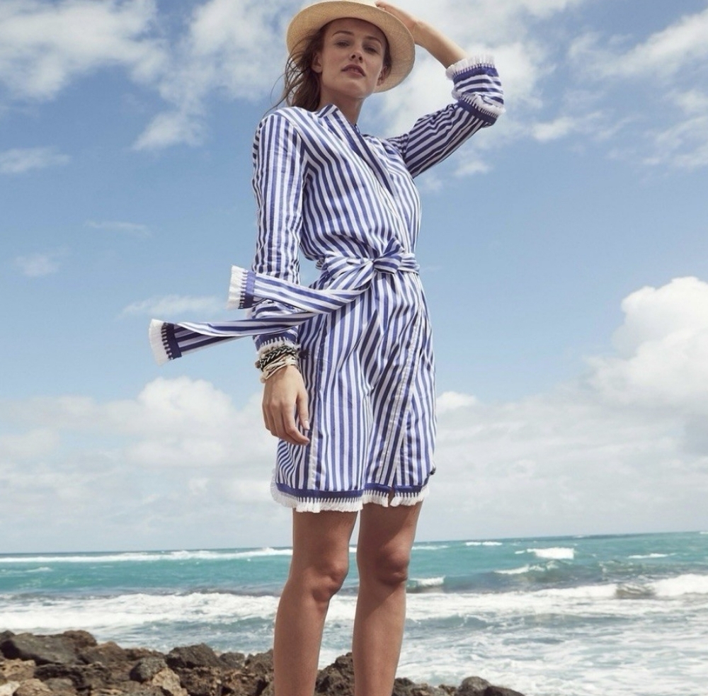 J. Crew Long Sleeve Belted Cotton Poplin Striped Tunic Dress Size 8